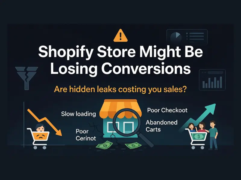 Common Shopify conversion leaks including mobile UX gaps, weak trust signals, and checkout friction